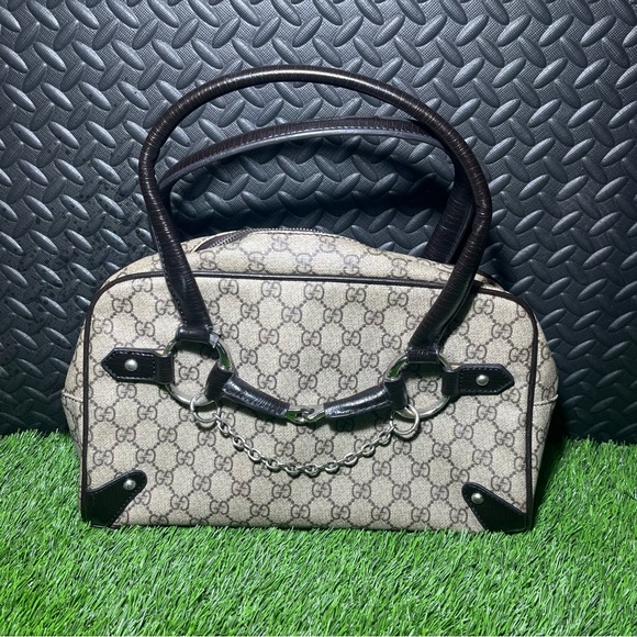 VINTAGE GUCCI black/brown Horsebit chain Medium Bag - Picture 1 of 9